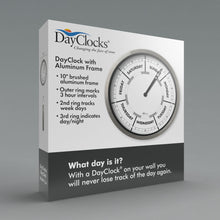 Load image into Gallery viewer, DayClocks Day-of-the-Week 10" Wall Clock with Aluminum Frame