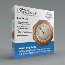 Load image into Gallery viewer, DayClocks Day-of-the-Week 10&quot; Wall Clock with Oak Wood Frame
