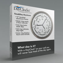 Load image into Gallery viewer, DayClocks Time & Day-of-the-Week 12" Wall Clock with Aluminum Frame