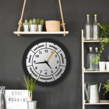 Load image into Gallery viewer, 12" Modern Black Time & Day-of-the-Week Wall Clock