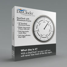 Load image into Gallery viewer, DayClocks Day-of-the-Week 10&quot; Wall Clock with Aluminum Frame
