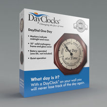 Load image into Gallery viewer, &quot;One Day at a Time&quot; DayClock with 10&quot; Mahogany Wood Frame
