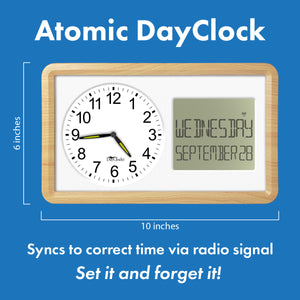 Atomic DayClock 10" Display with Woodgrain Accent Frame
